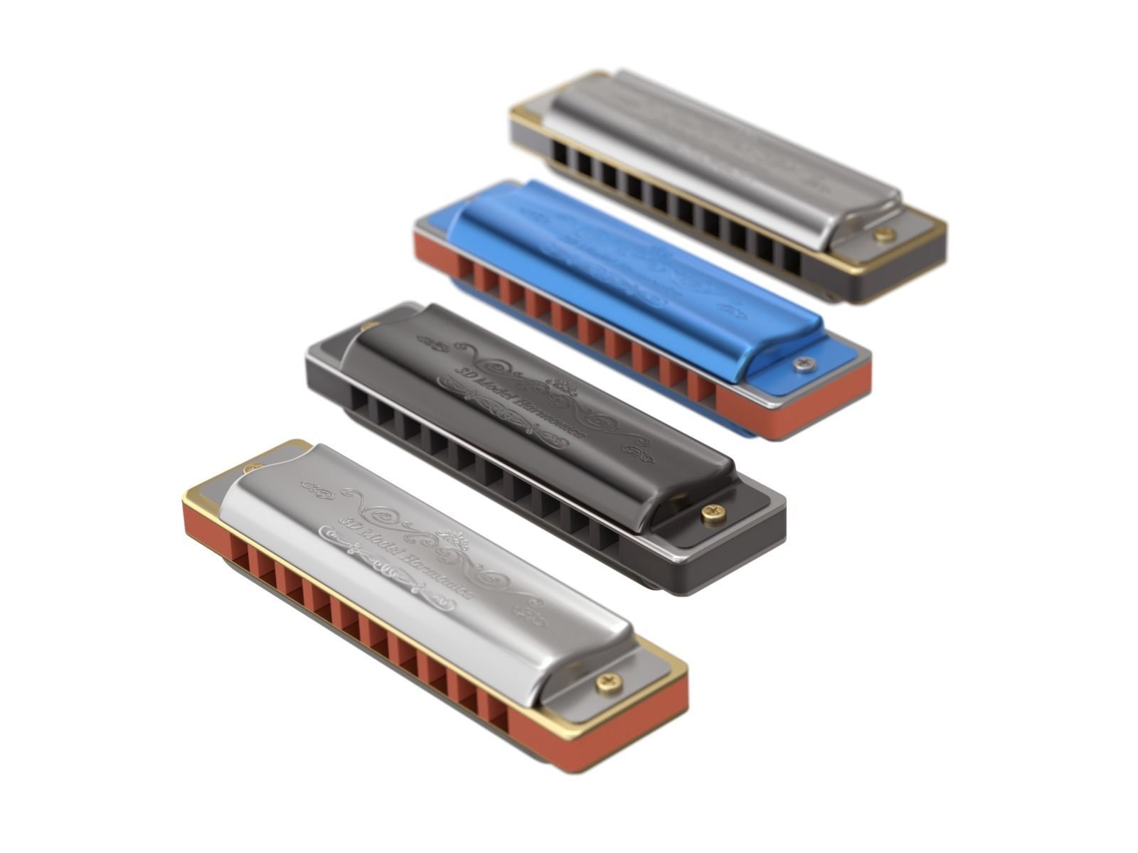Harmonica with Box 3D model_12