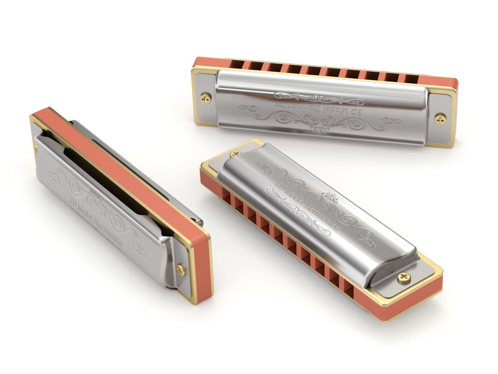 Harmonica with Box 3D model_4