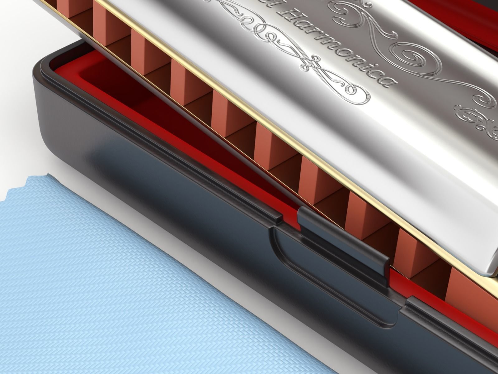 Harmonica with Box 3D model_9