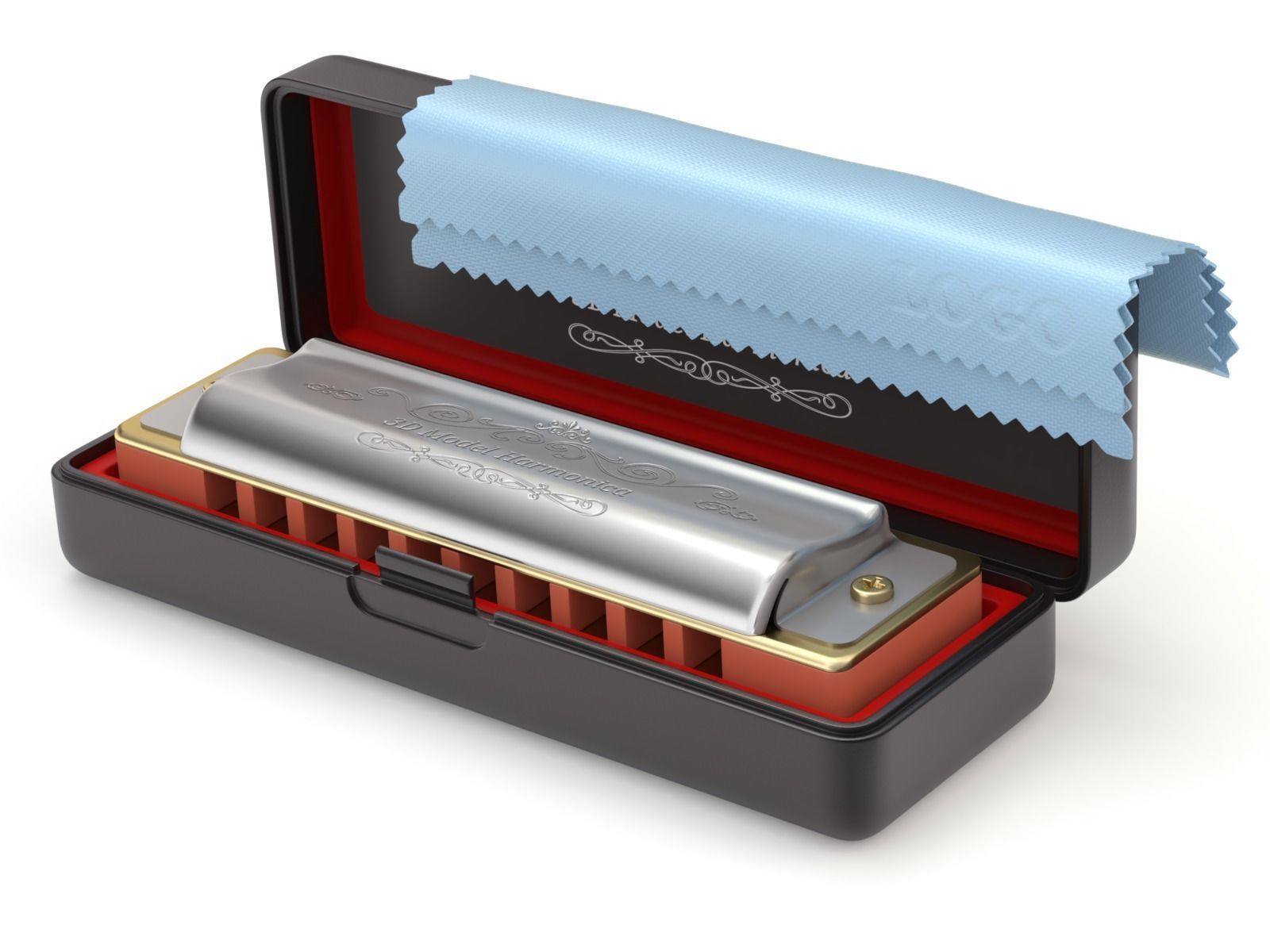 Harmonica with Box 3D model_2