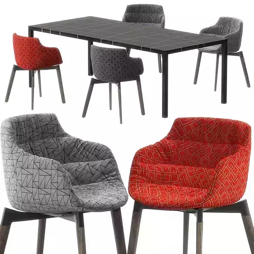 Flow Textile chair Tense table by MDF Italia 3D model