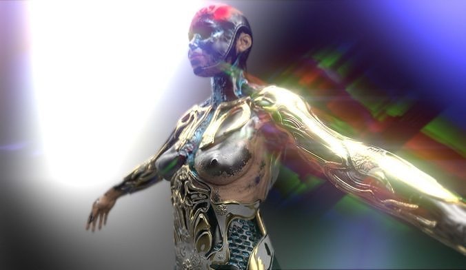 futuristic woman robot Low-poly 3D model