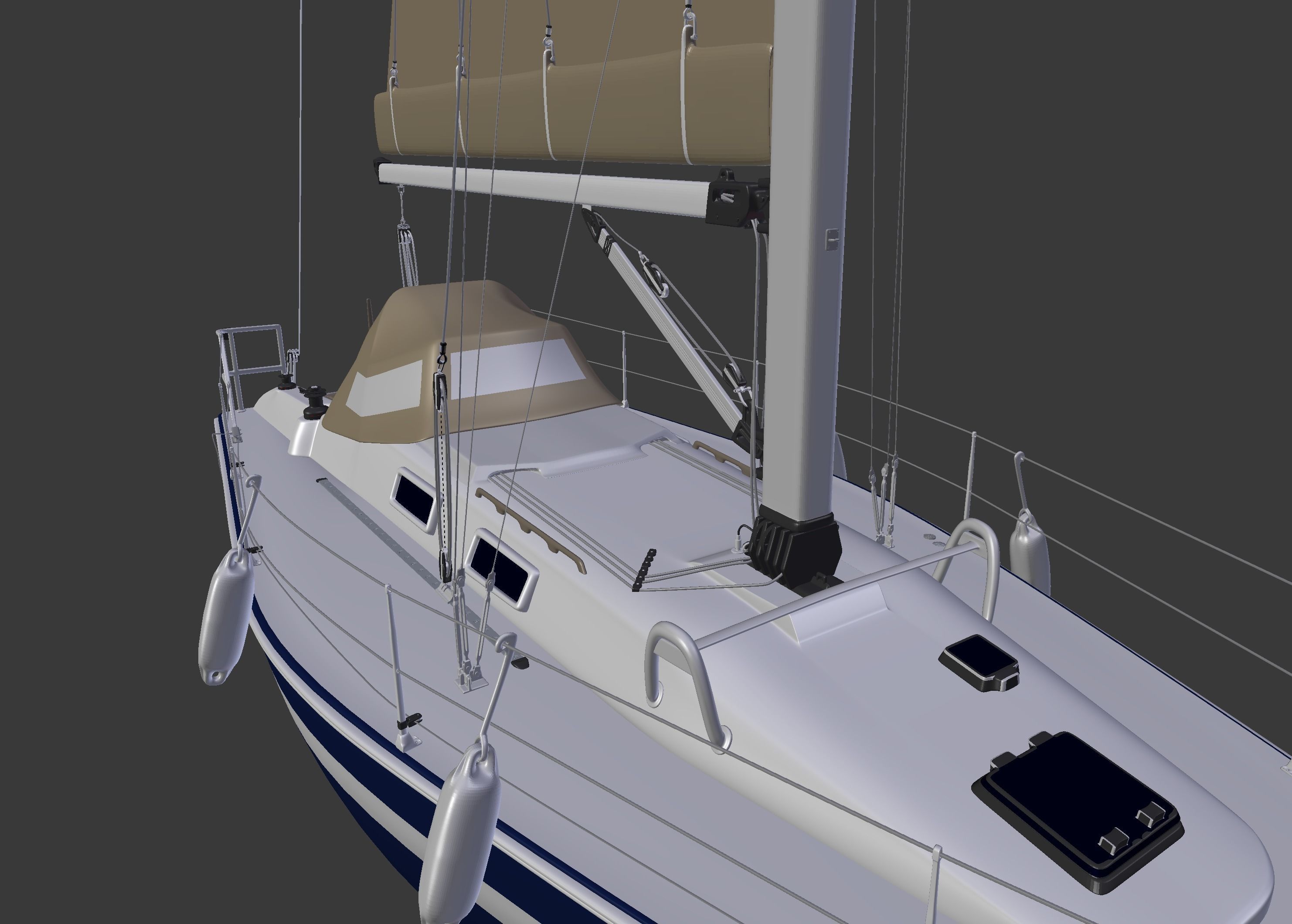 Detailed Sailing Ship 3D model_13