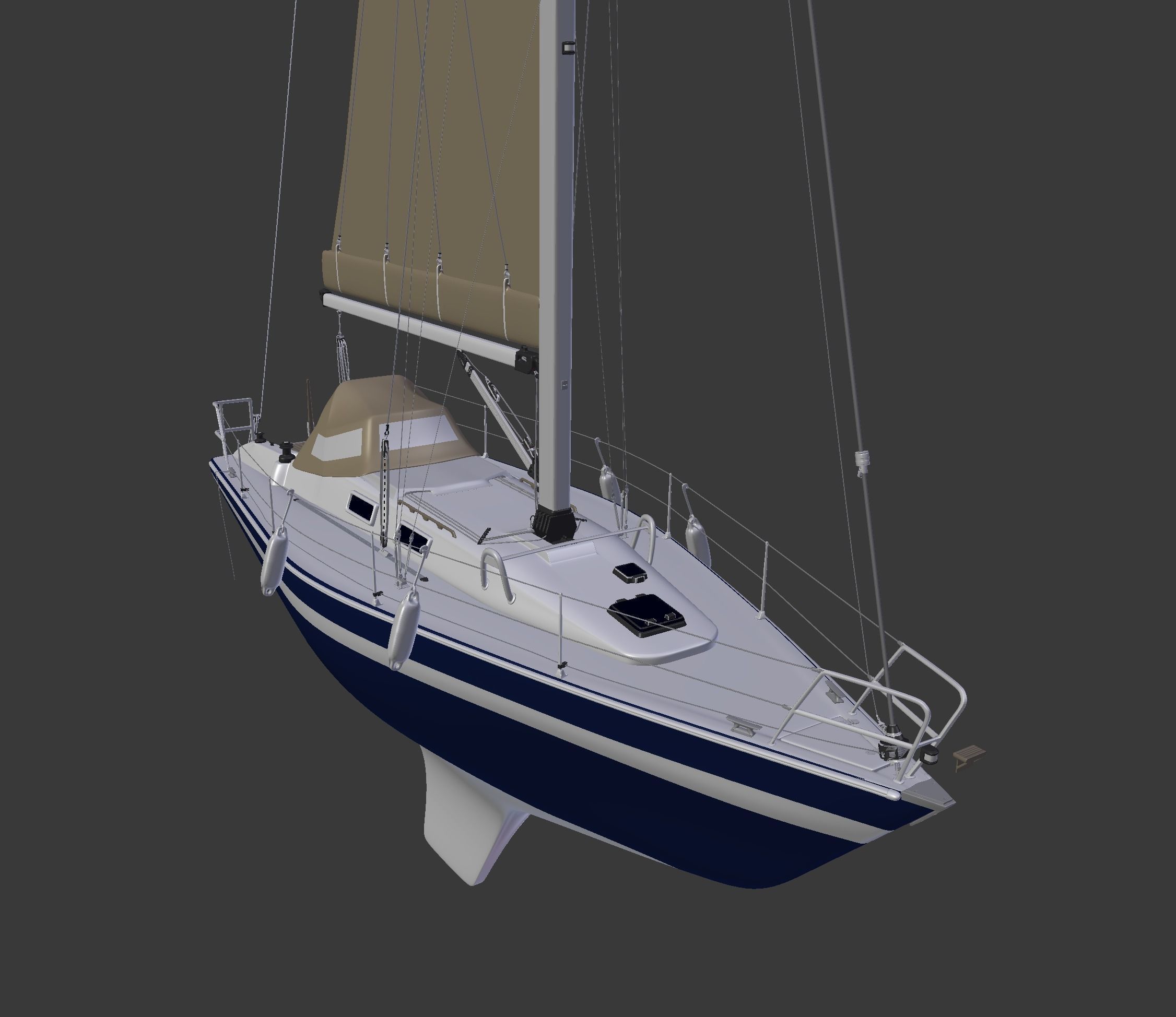 Detailed Sailing Ship 3D model_14