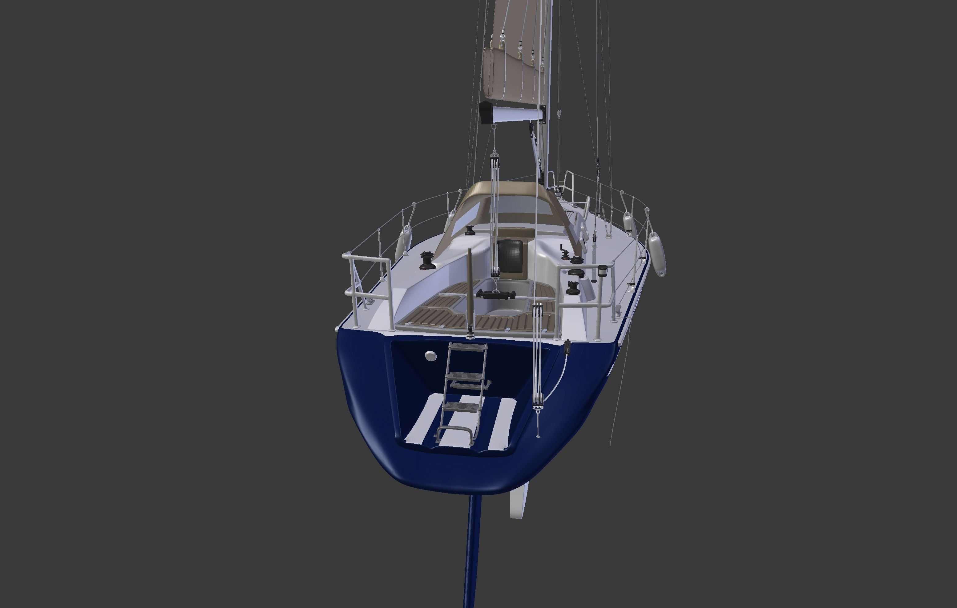 Detailed Sailing Ship 3D model_8
