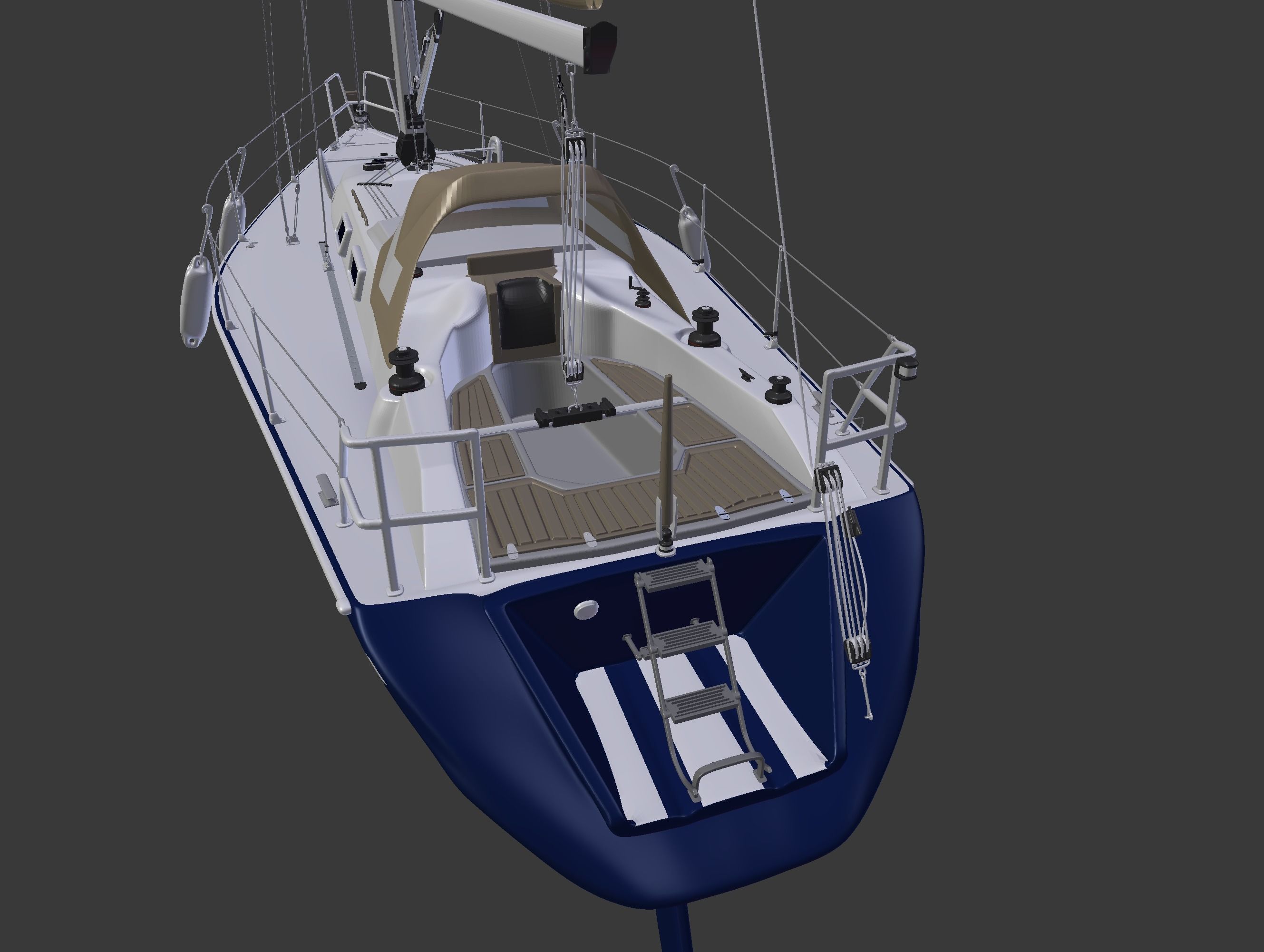 Detailed Sailing Ship 3D model_6