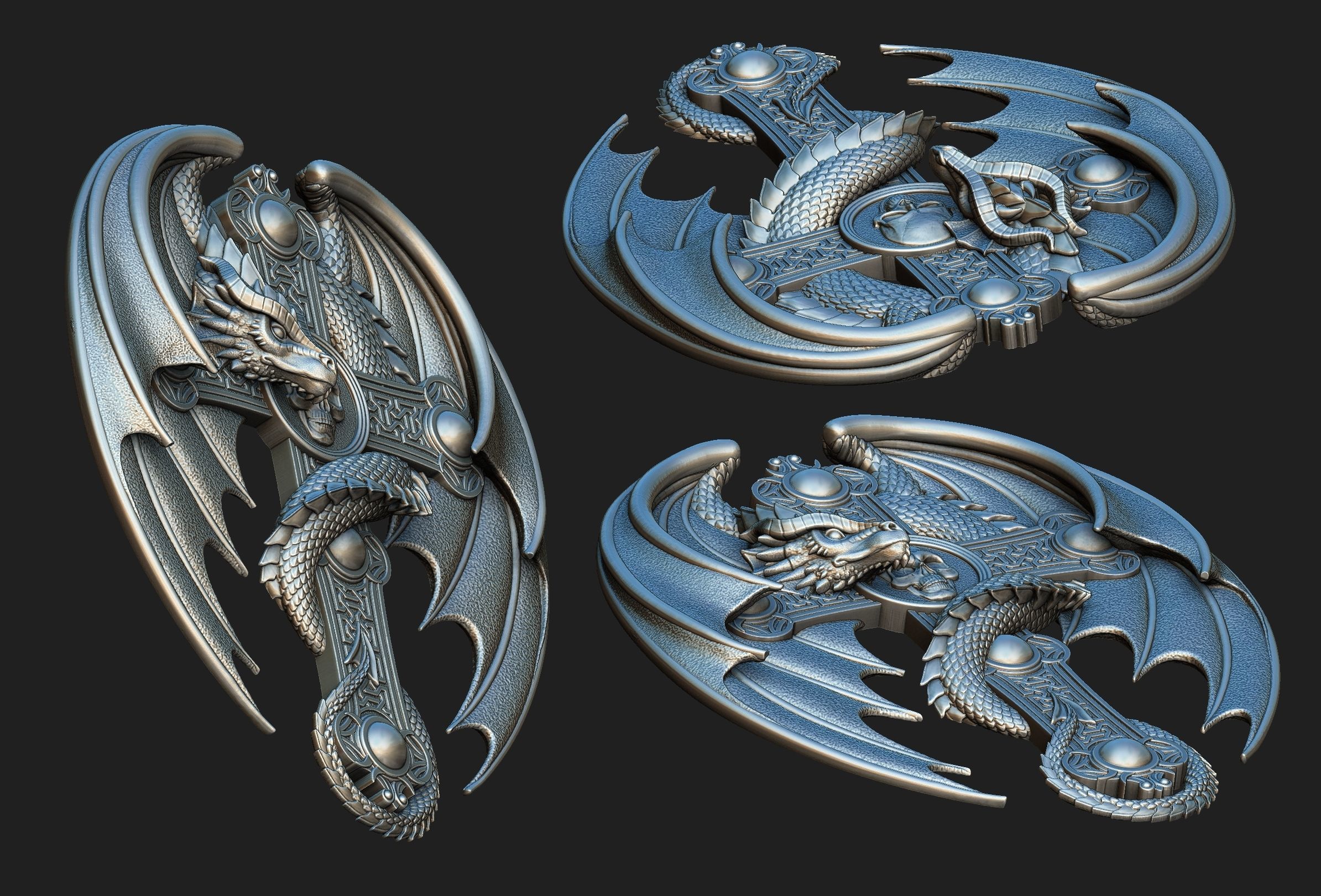 Dragon Cross Relief 3D print model_5