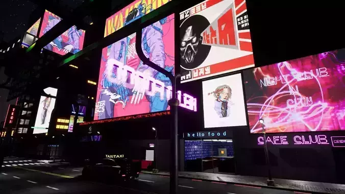 Cyberpunk City PACK and Street assets Low-poly 3D model