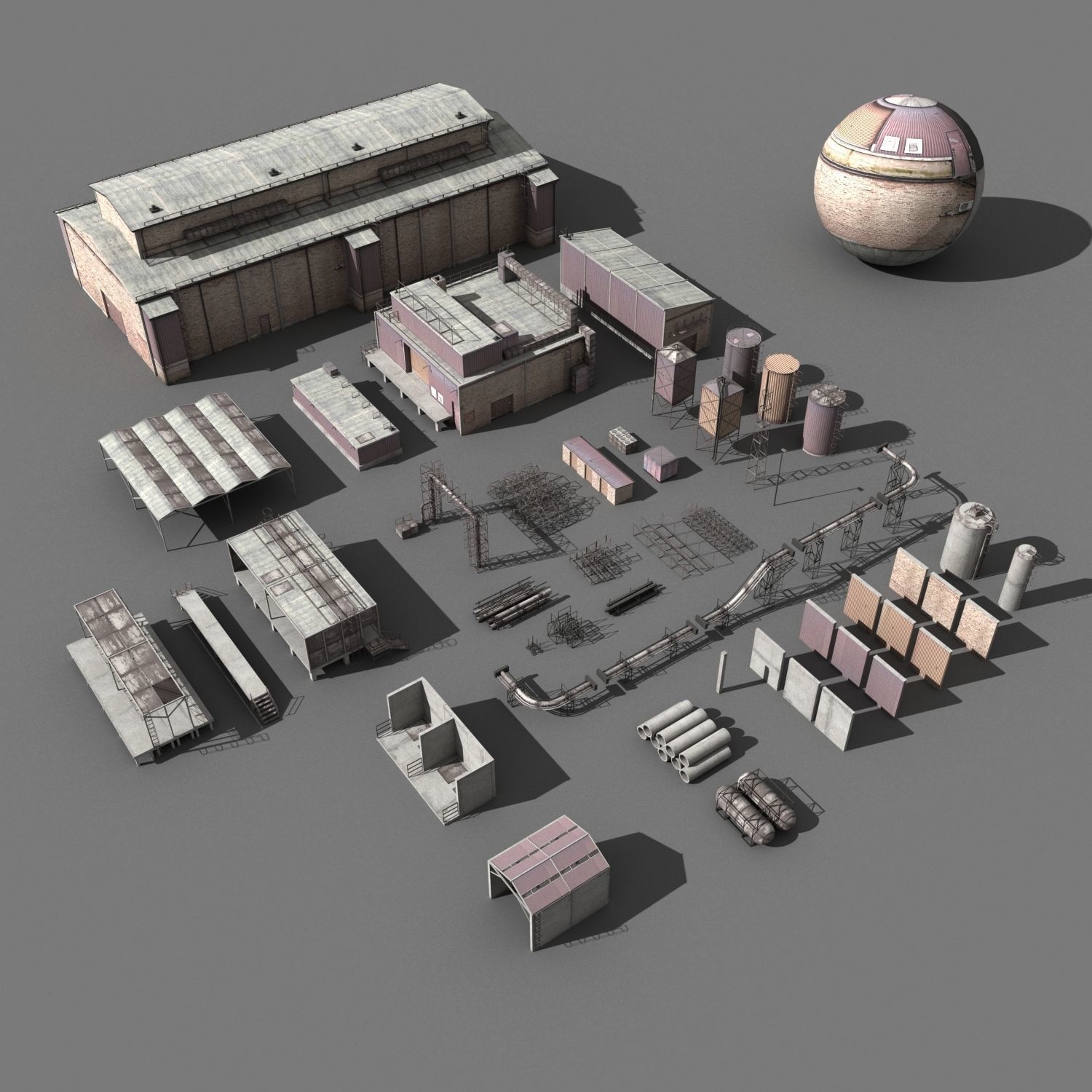 lowpoly buildings industry Low-poly 3D model_2