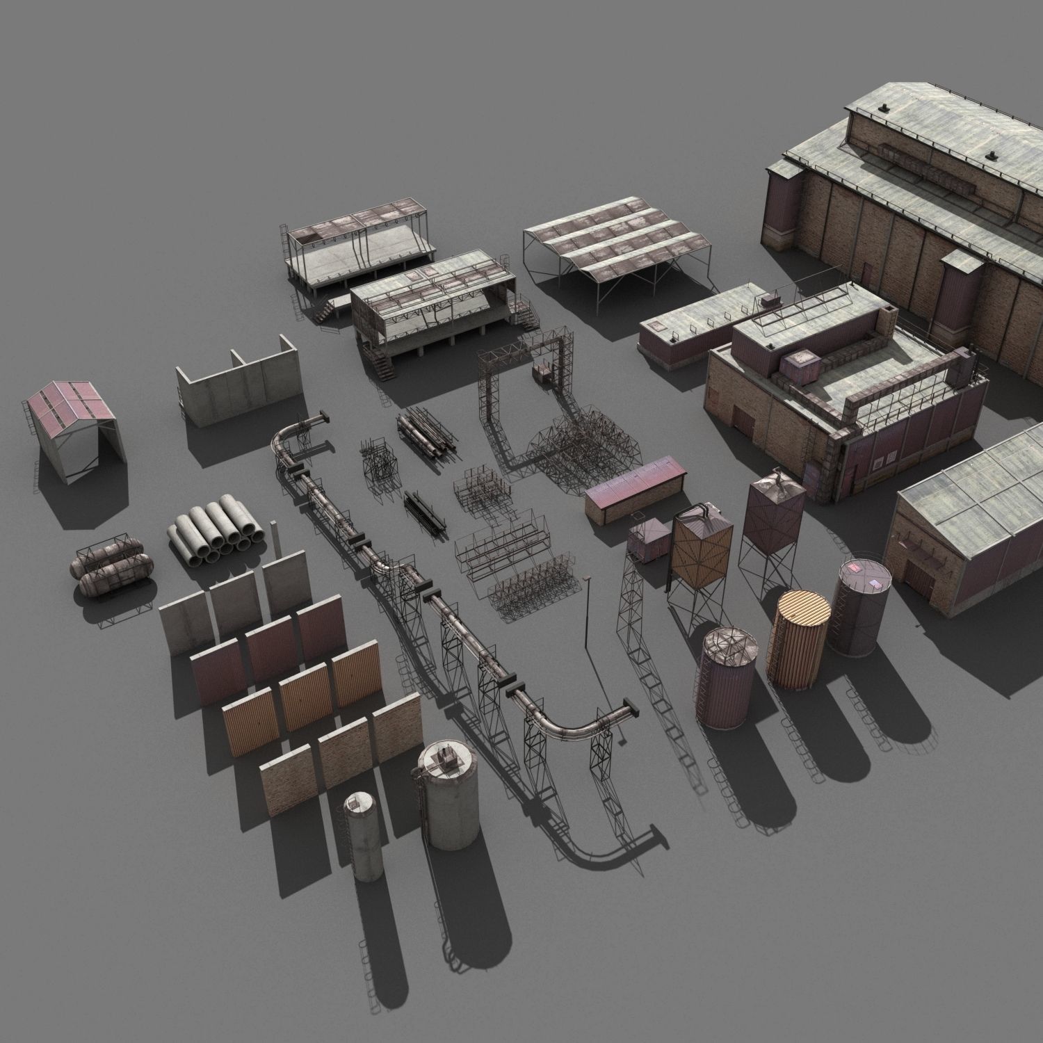 lowpoly buildings industry Low-poly 3D model_8