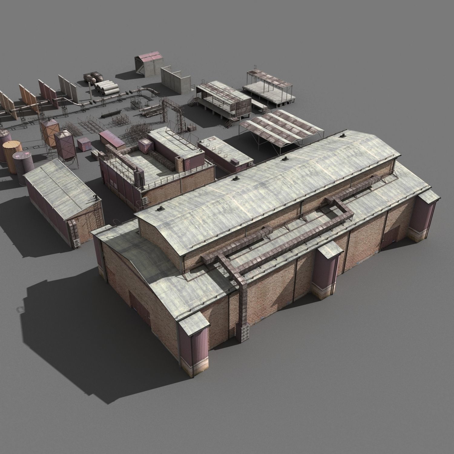 lowpoly buildings industry Low-poly 3D model_9