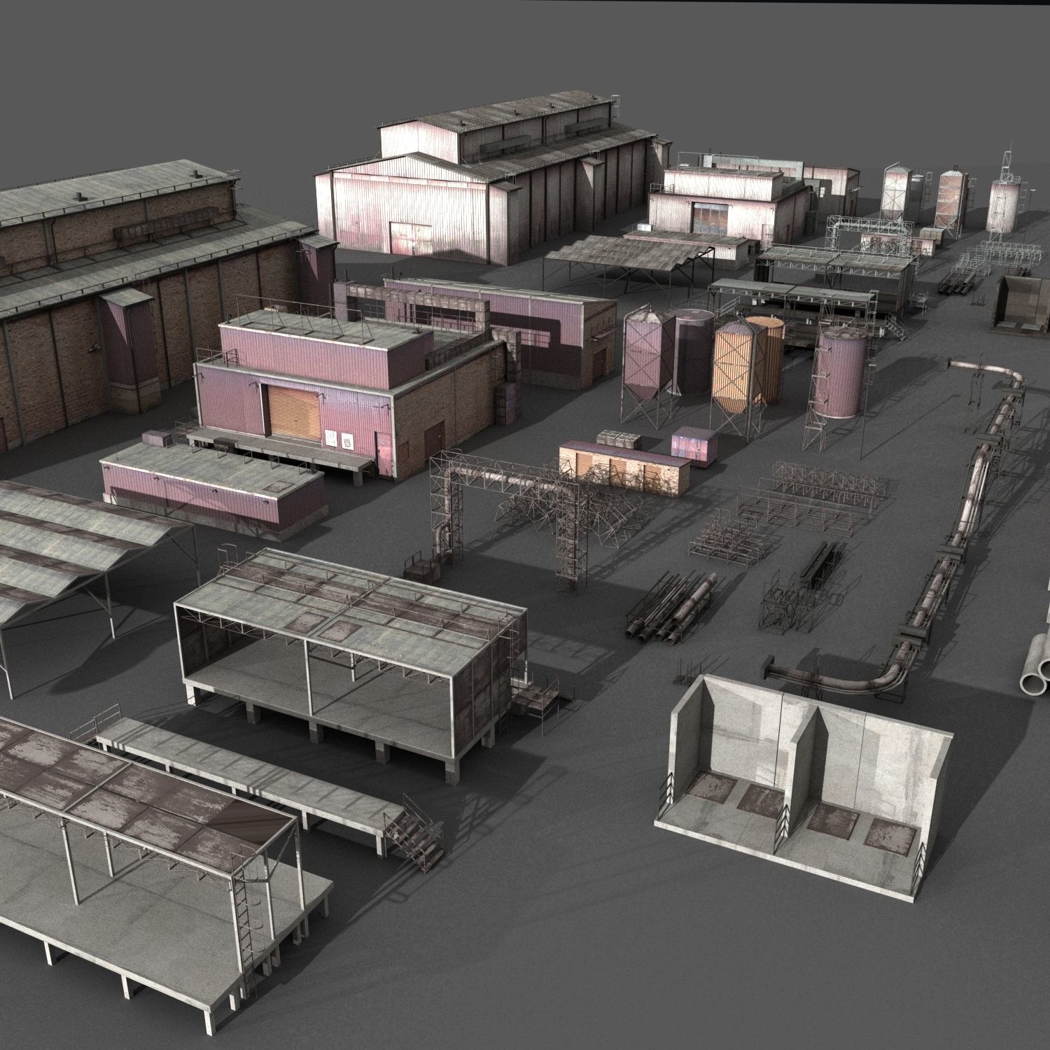 lowpoly buildings industry Low-poly 3D model_12