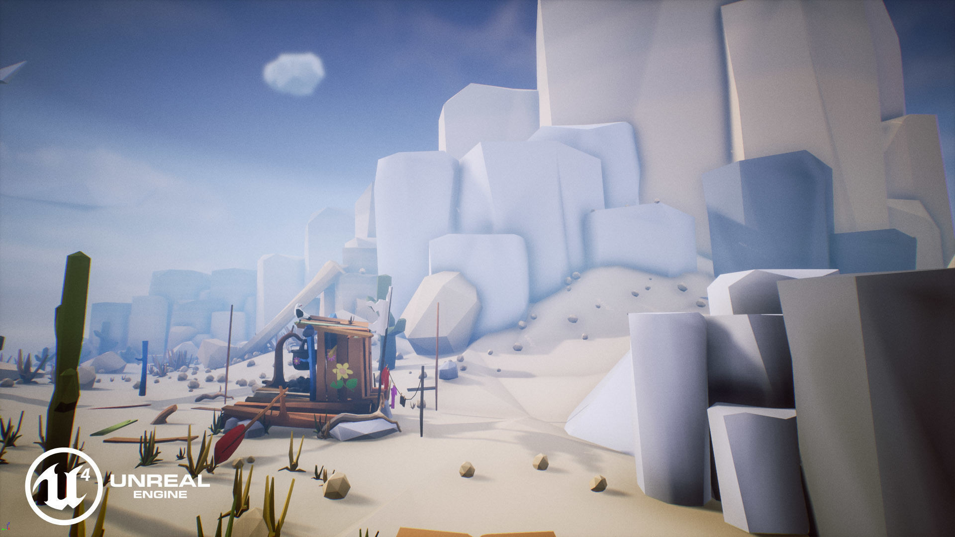 Free Low Poly - Raft on the desert Free low-poly 3D model_21