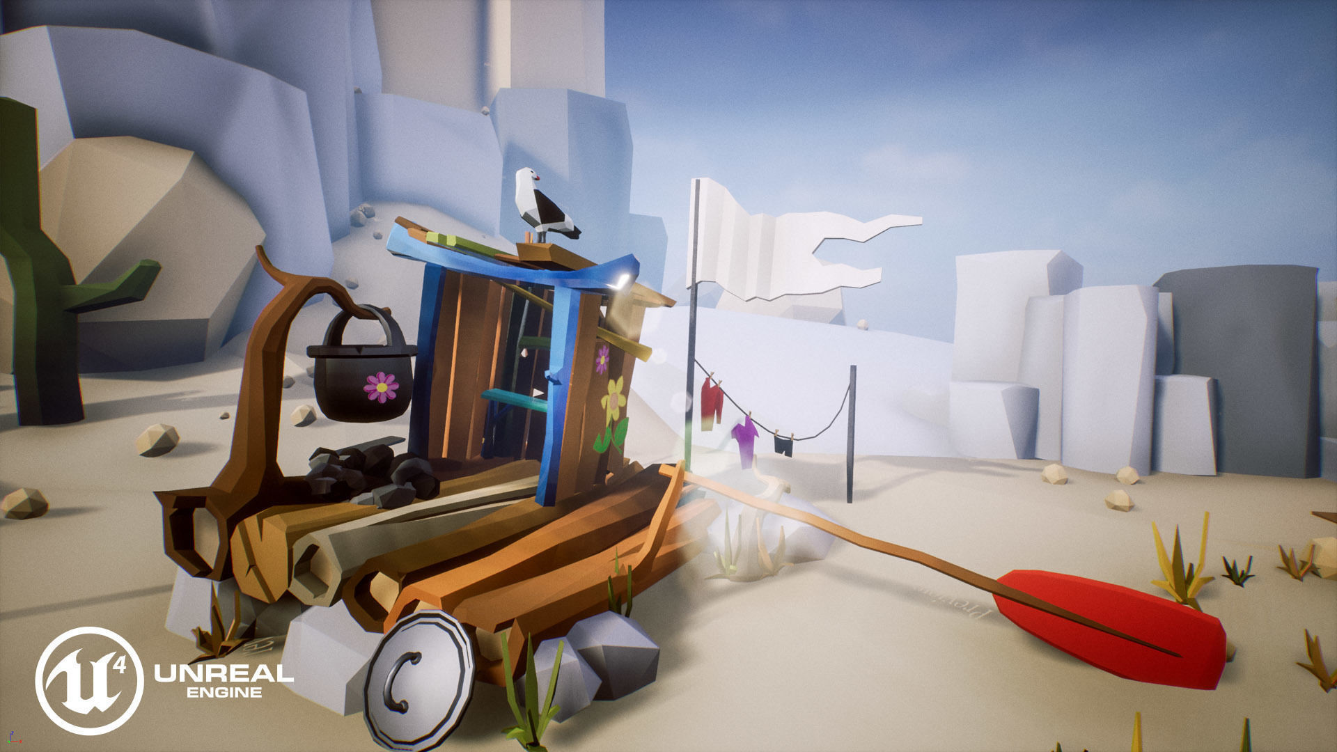 Free Low Poly - Raft on the desert Free low-poly 3D model_4