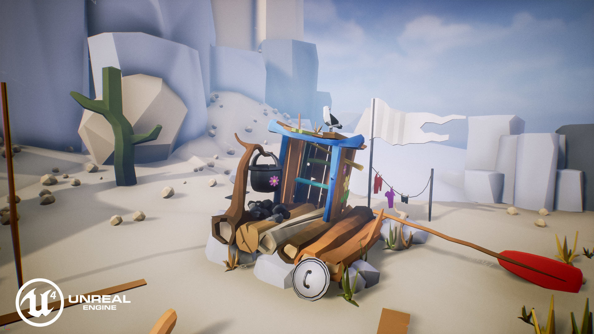 Free Low Poly - Raft on the desert Free low-poly 3D model_18