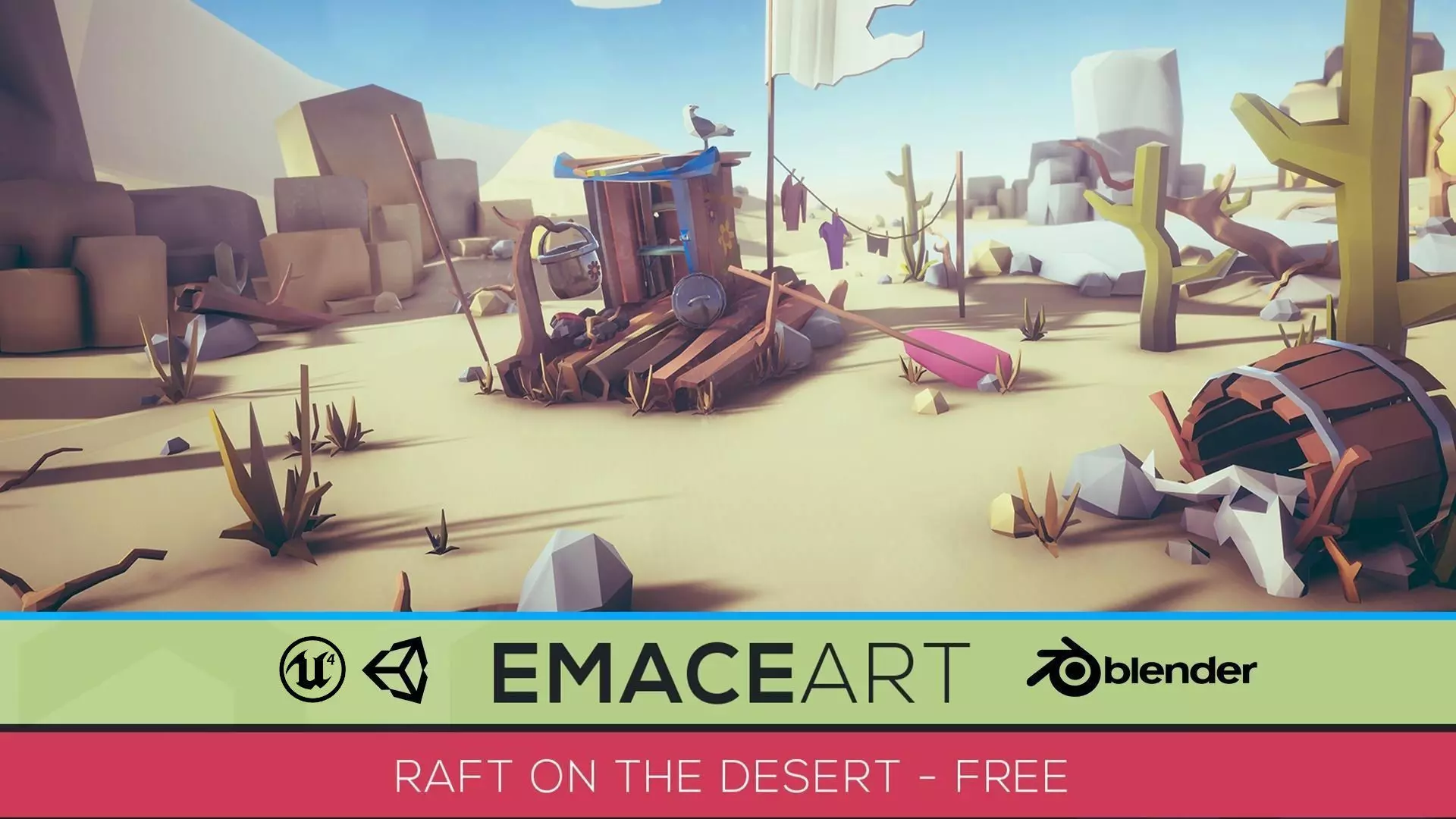 Free Low Poly - Raft on the desert Free low-poly 3D model_0