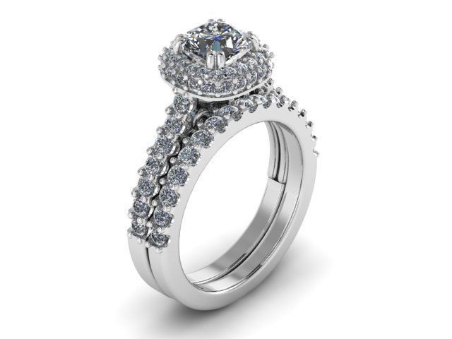 cushion center halo ring with matching band 3D print model_4