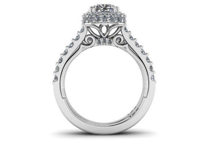 cushion center halo ring with matching band 3D print model_2