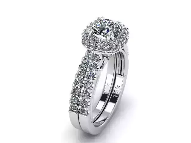 cushion center halo ring with matching band