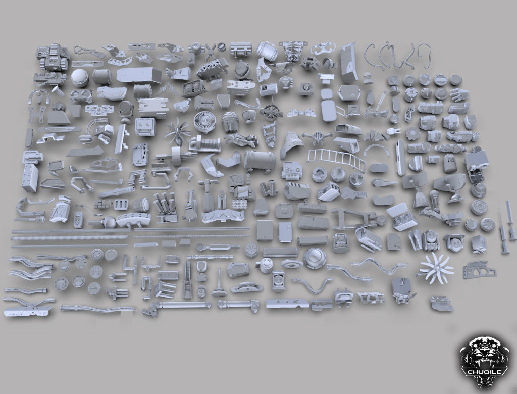 Sci-Fi Industrial Piece  Kitbash Collection 3D model_1