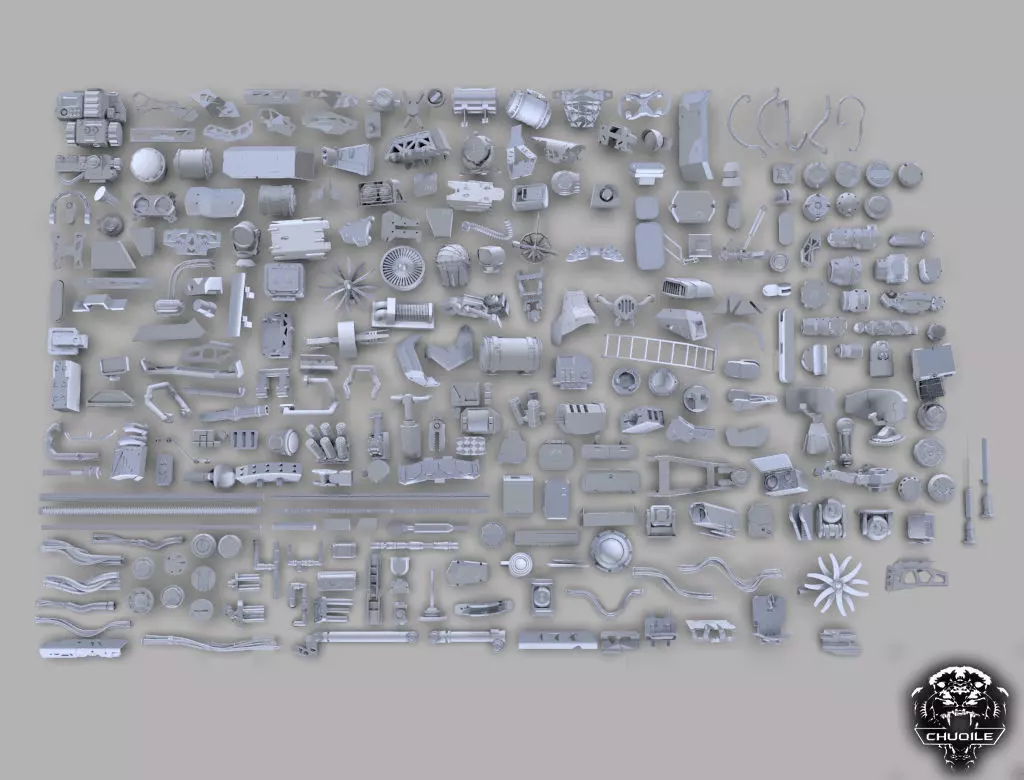 Sci-Fi Industrial Piece  Kitbash Collection 3D model_0