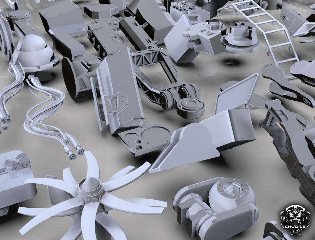 Sci-Fi Industrial Piece  Kitbash Collection 3D model_7