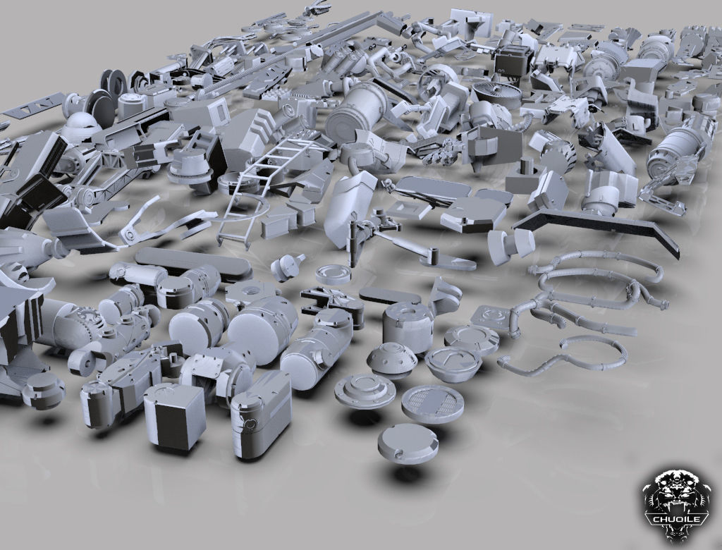 Sci-Fi Industrial Piece  Kitbash Collection 3D model_5