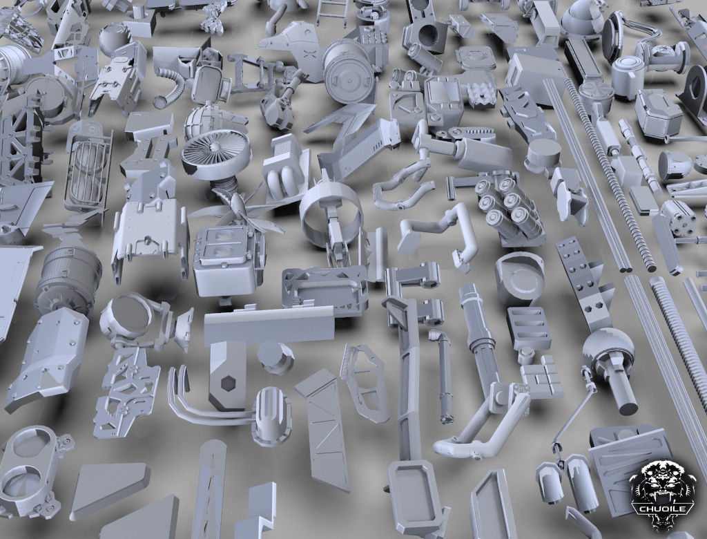 Sci-Fi Industrial Piece  Kitbash Collection 3D model_2