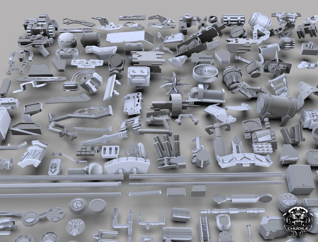 Sci-Fi Industrial Piece  Kitbash Collection 3D model_6