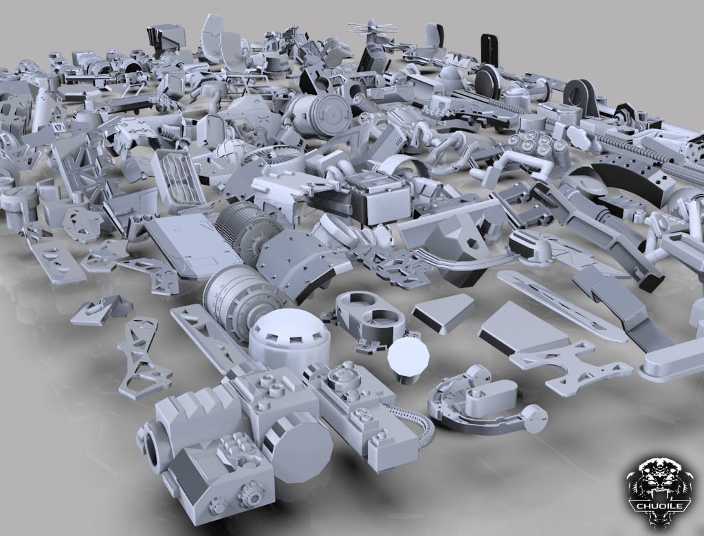 Sci-Fi Industrial Piece  Kitbash Collection 3D model_4