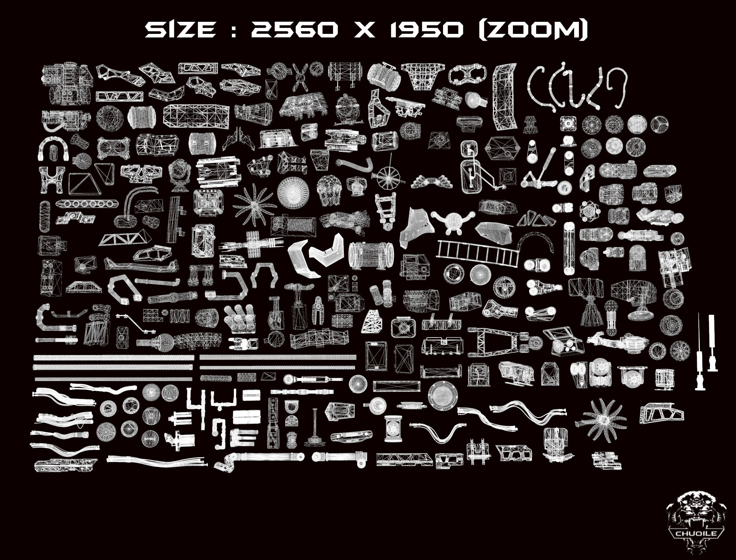 Sci-Fi Industrial Piece  Kitbash Collection 3D model_10