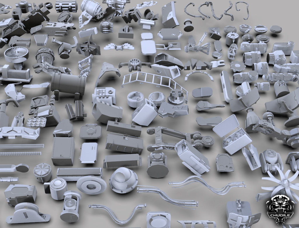 Sci-Fi Industrial Piece  Kitbash Collection 3D model_9