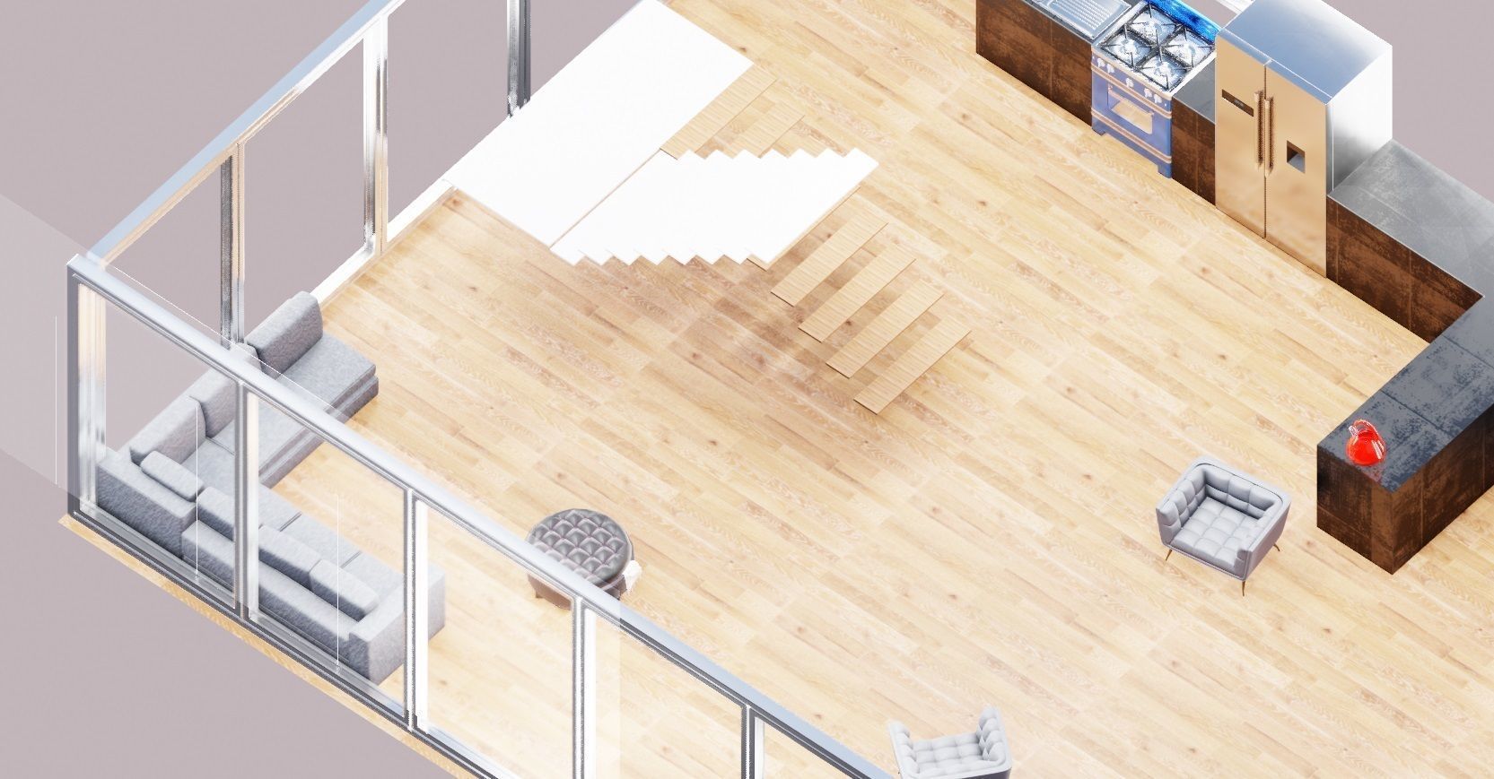 modern archviz house with house ware and home appliances 3D model_2