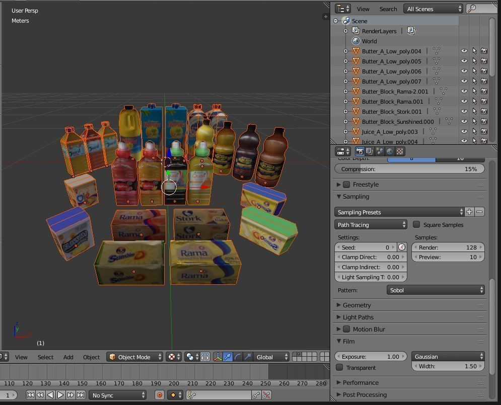 juice bottles butter tubs cold store refrigerated stock Low-poly 3D model_8