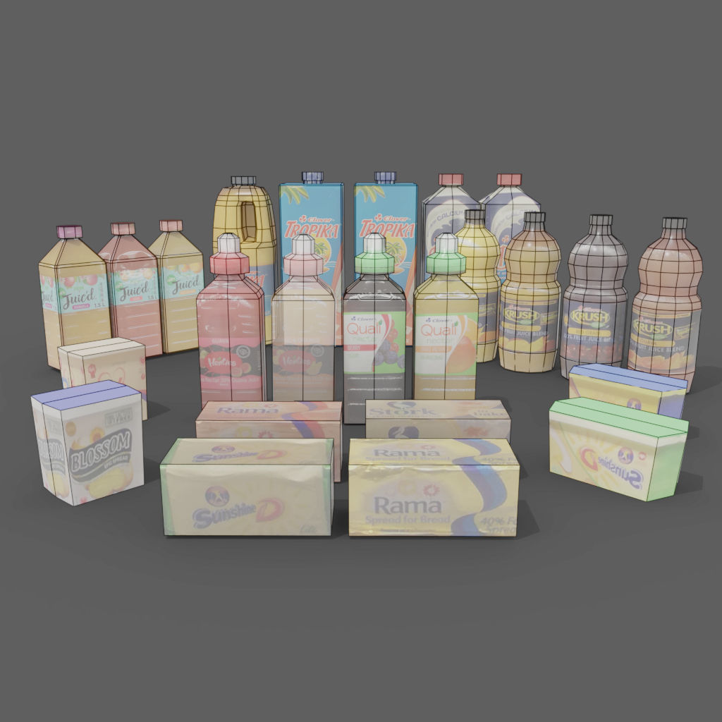 juice bottles butter tubs cold store refrigerated stock Low-poly 3D model_2