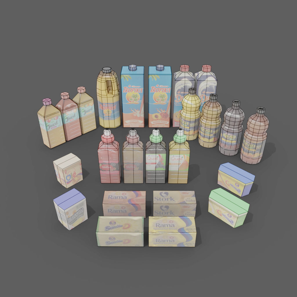 juice bottles butter tubs cold store refrigerated stock Low-poly 3D model_4