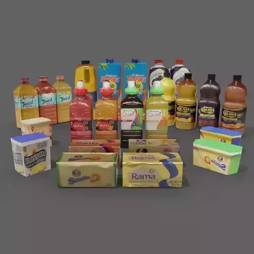 juice bottles butter tubs cold store refrigerated stock Low-poly 3D model