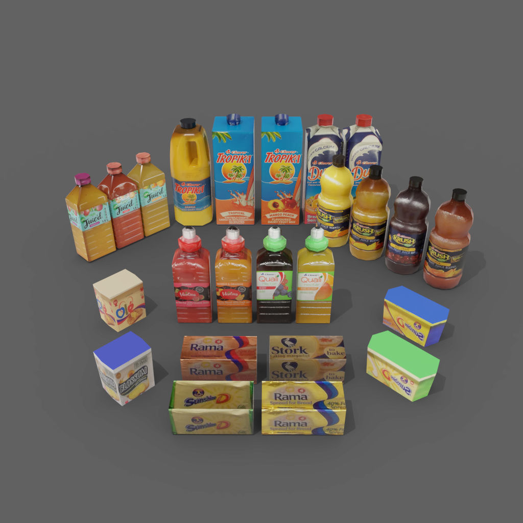 juice bottles butter tubs cold store refrigerated stock Low-poly 3D model_3