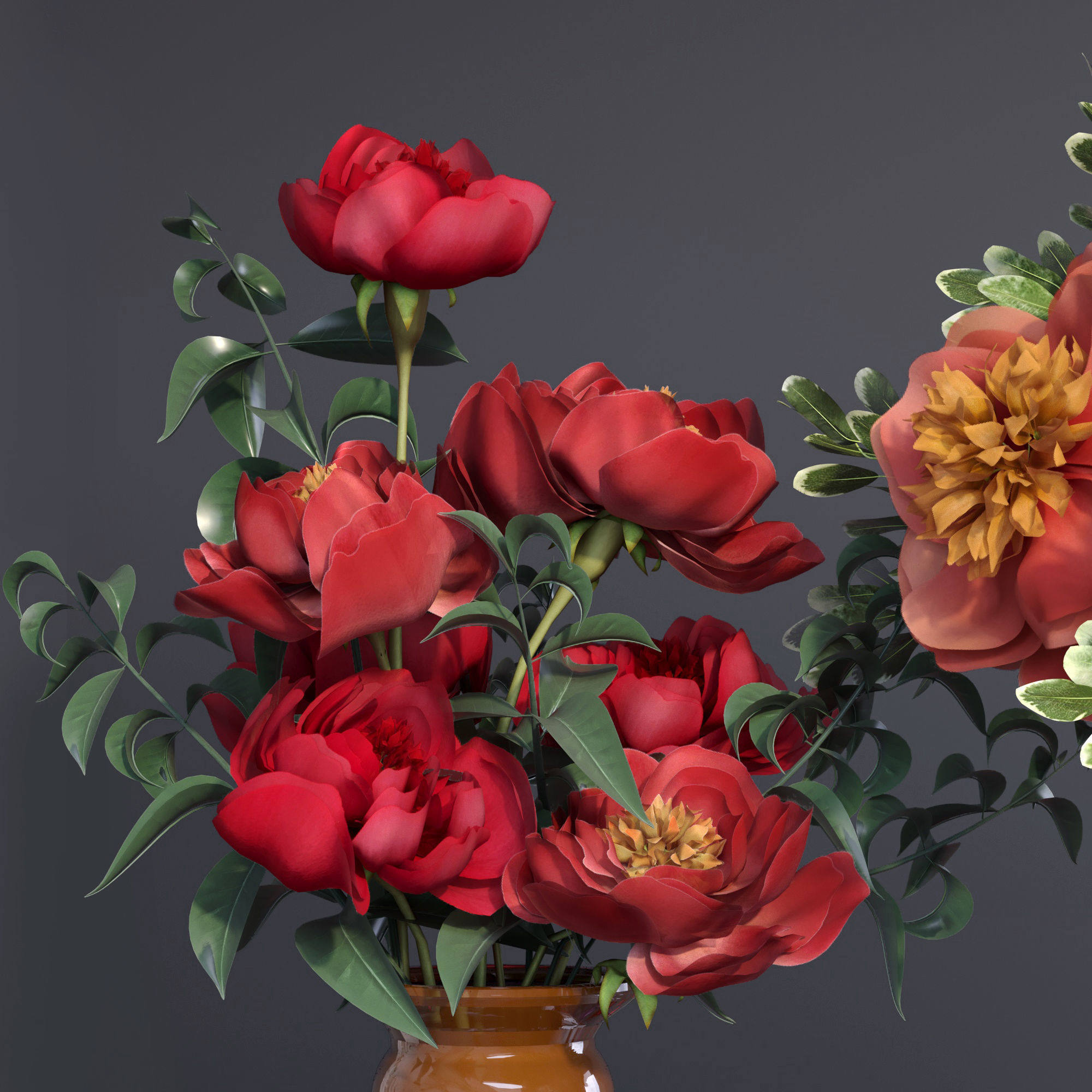Realistic Collection of Peonies Bouquet in Vases 3D model_1