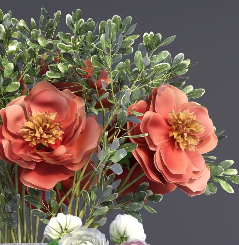Realistic Collection of Peonies Bouquet in Vases 3D model_17