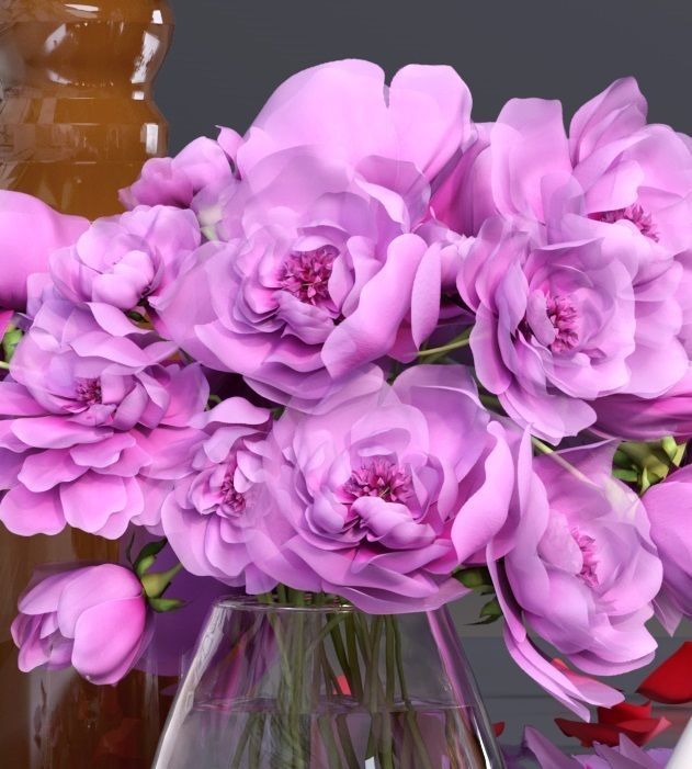 Realistic Collection of Peonies Bouquet in Vases 3D model_18