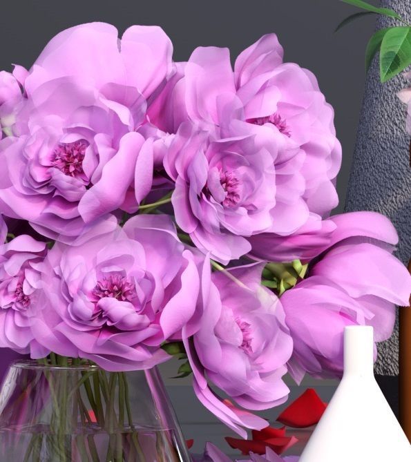 Realistic Collection of Peonies Bouquet in Vases 3D model_15