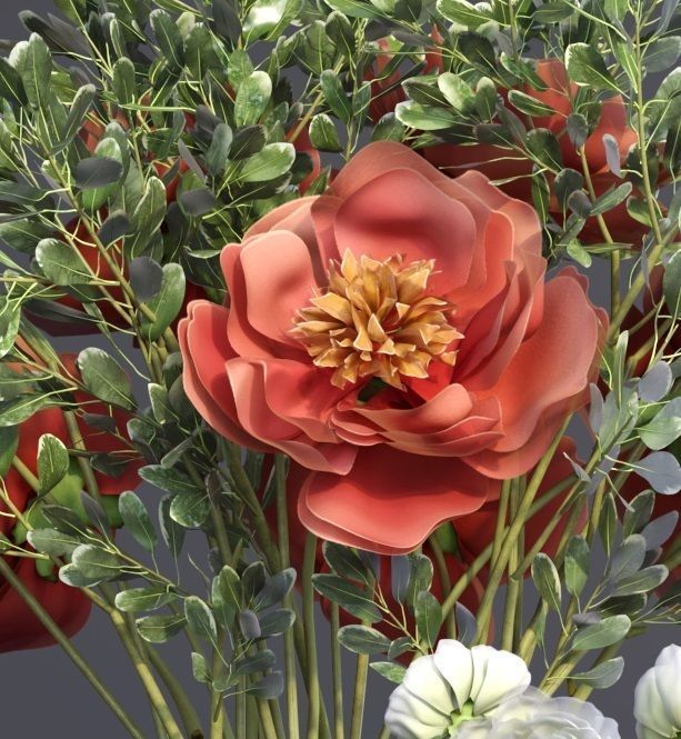 Realistic Collection of Peonies Bouquet in Vases 3D model_14