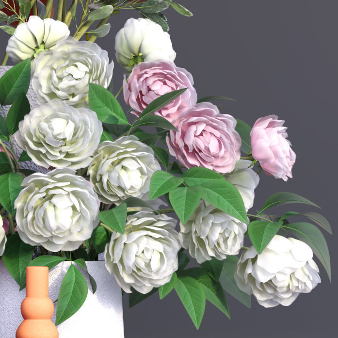 Realistic Collection of Peonies Bouquet in Vases 3D model_4
