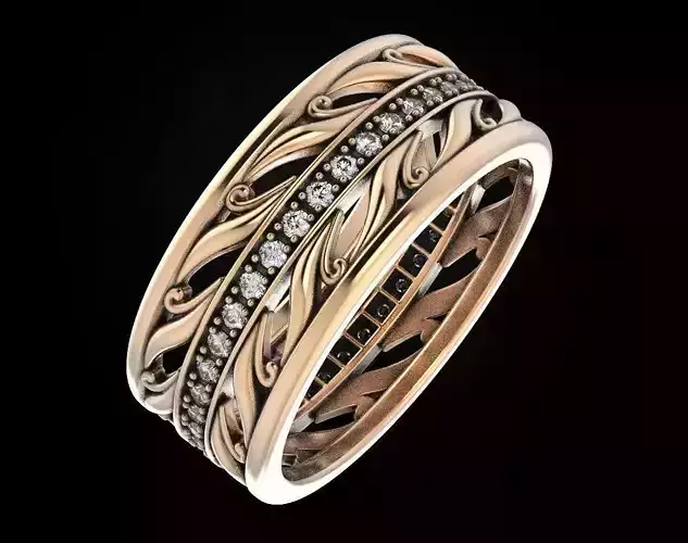 Stylish wedding rings with a path of stones 455