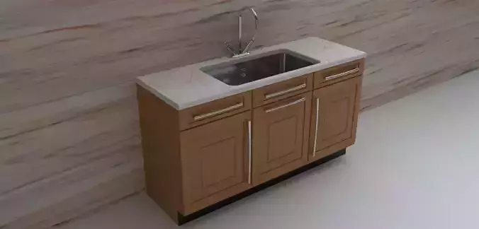 Contemporary Kitchen Sink Unit with Marble Worktop Free low-poly 3D model