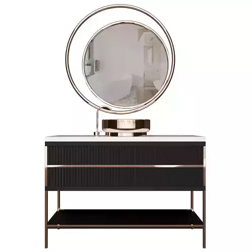 Bathroom gold vanity with circular mirror