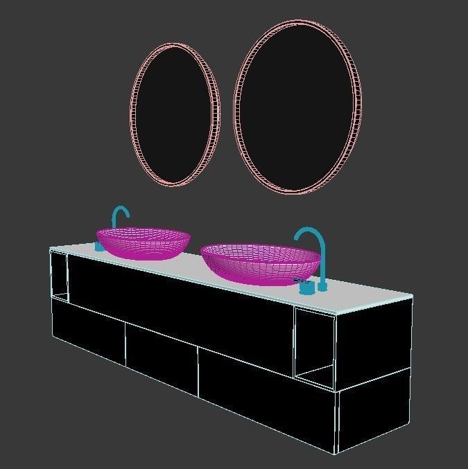 Bathroom vanity with two sinks and two mirrors 3D model_4