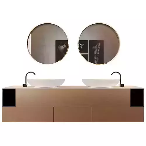 Bathroom vanity with two sinks and two mirrors