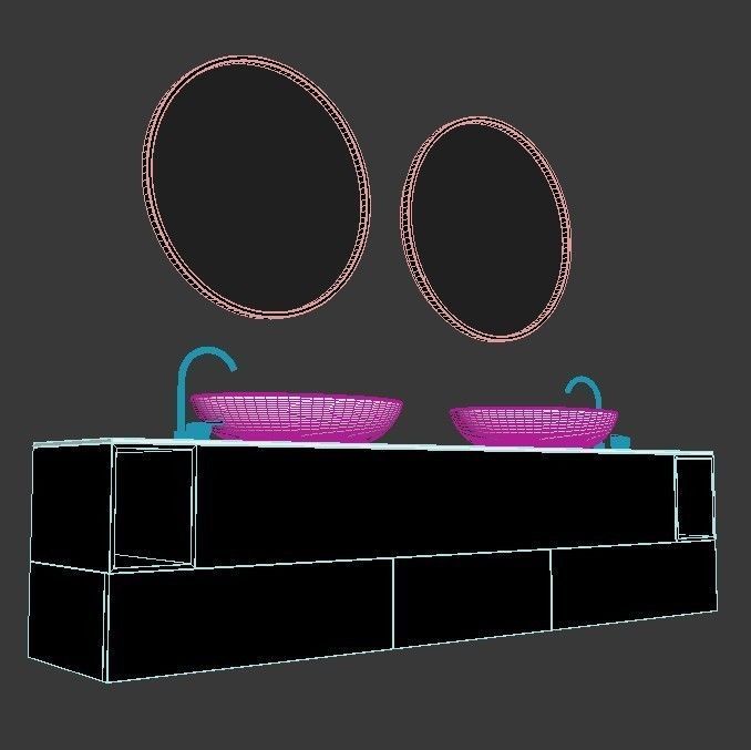 Bathroom vanity with two sinks and two mirrors 3D model_3